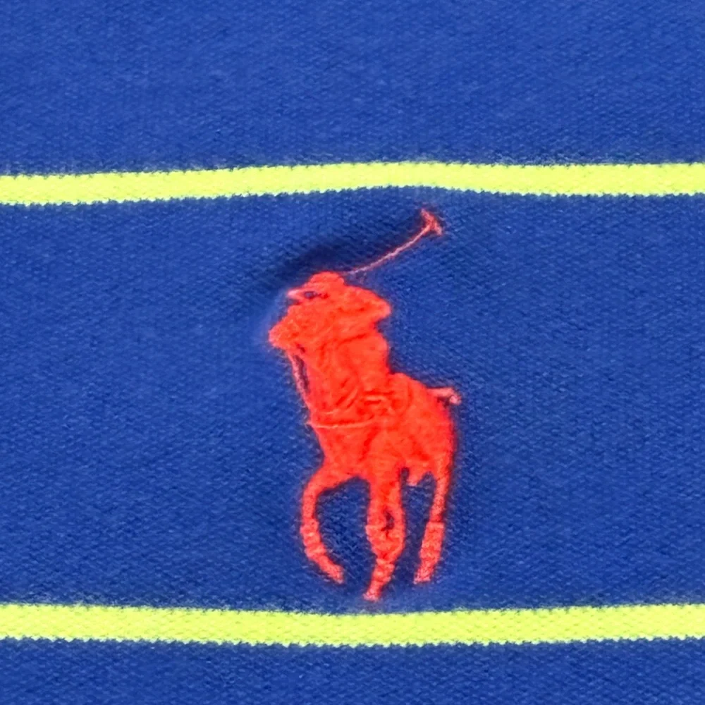Polo Ralph Lauren Shirt Mens XL Blue Lime Green Striped Short Sleeve Pony Logo